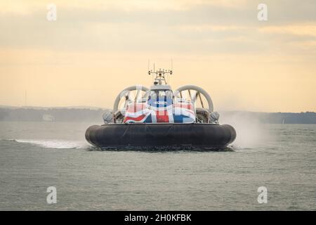 Hovercraft. Portsmouth to the Isle of Wight passenger hovercraft in the Solent UK Stock Photo