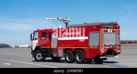 Moscow Fire Engine May 11, 2021 Moscow, Russia. A fire truck on the airfield of the ...