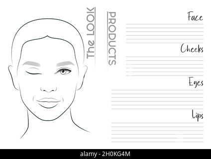 Realistic Makeup Artist Face Chart Blank Template. Vector Illustration Stock Vector