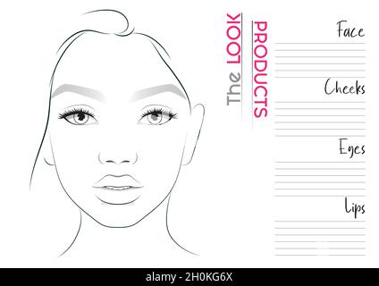 Realistic Makeup Artist Face Chart Blank Template. Vector Illustration Stock Vector