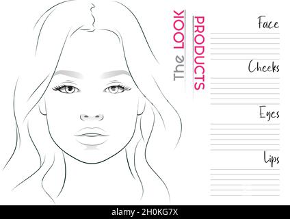 Realistic Makeup Artist Face Chart Blank Template. Vector Illustration Stock Vector