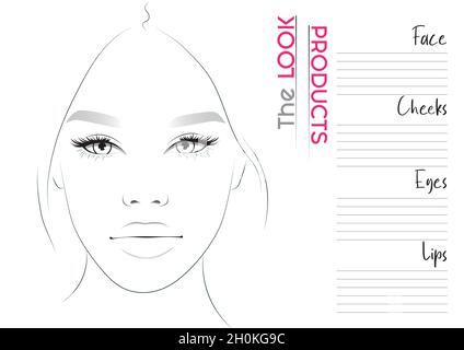 Realistic Makeup Artist Face Chart Blank Template. Vector Illustration Stock Vector