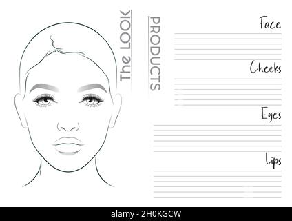 Realistic Makeup Artist Face Chart Blank Template. Vector Illustration Stock Vector