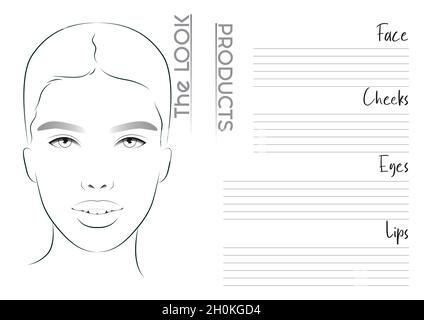 Realistic Makeup Artist Face Chart Blank Template. Vector Illustration Stock Vector