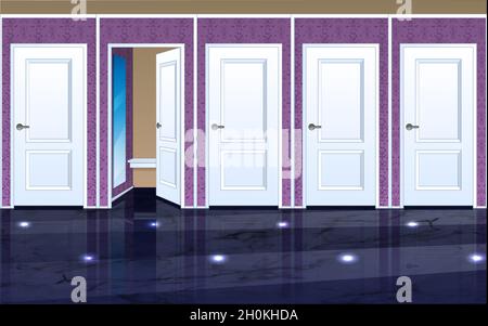 Fashion Glossy Changing Room with Dark Blue Marble Floor. Vector Illustration Background Stock Vector