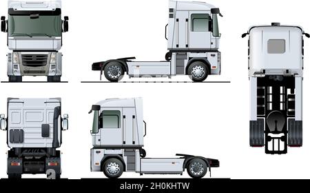 Vector semi-truck template isolated on white. Side, front, back, top view. EPS-10 separated by groups and layers for easy edit Stock Vector