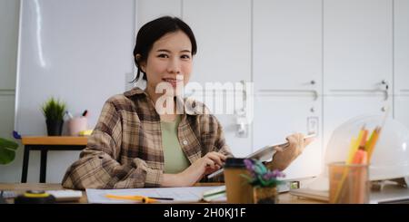 Engineer or architect making model 3D by application on digital tablet. Construction concept. Stock Photo