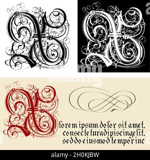 Decorative Gothic Letter X. Uncial Fraktur calligraphy. Vector Eps-10 separated by groups and layers for easy edit. Stock Vector