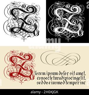 Decorative Gothic Letter Z. Uncial Fraktur calligraphy. Vector Eps-10 separated by groups and layers for easy edit. Stock Vector