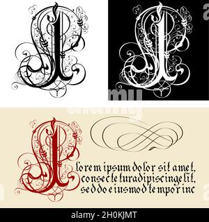 Decorative Gothic Letter I. Uncial Fraktur calligraphy. Vector Eps-8 separated by groups and layers for easy edit. Stock Vector