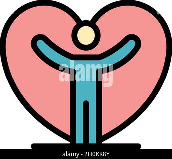 Man keep bonus heart icon. Outline man keep bonus heart vector icon color flat isolated Stock Vector