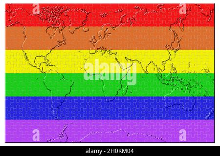 3D illustration. Peace flag, world map puzzle isolated on white background. Stock Photo