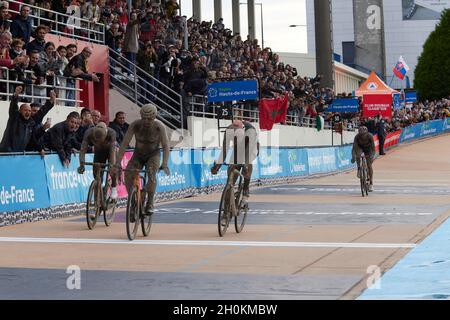 Paris Roubaix 2021 3 Oct 2021 1st Sonny Colbrelli 2nd Florian Vermeersch 3rd Mathieu Van der Poel Stock Photo