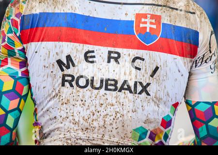 Paris Roubaix Juniors 2021 3 Oct 2021 1st Stian Fredheim 2nd Alec Segaert 3rd Per Strand Hagenes Stock Photo