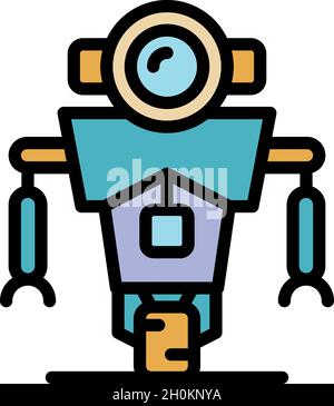 Science robot icon. Outline science robot vector icon color flat isolated Stock Vector