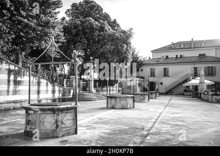 Grayscale of the five wells in Zadar, Croatia Stock Photo