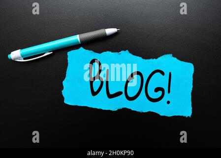 Text caption presenting Blog, Internet Concept regularly updated website web page run by individual or group Thinking New Bright Ideas Renewing Creati Stock Photo