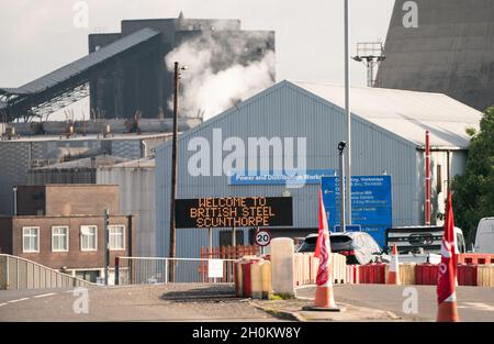 A general view of the entrance to British Steel Ltd steelworks in Scunthorpe, North Lincolnshire. A taxpayer-backed support package for energy-intensive businesses hit by the surge in gas prices may be no more than a 'flimsy sticking plaster', industry leaders have warned. It is thought the total package could run to hundreds of millions of pounds, with industries such as ceramics and paper as well as steel manufacturing among those likely to seek support. Picture date: Wednesday October 13, 2021. Stock Photo