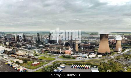 EDITORS NOTE: This photo is a panorama created by stitching multiple photograph of the same scene together. A general view of the British Steel Ltd steelworks in Scunthorpe, North Lincolnshire. A taxpayer-backed support package for energy-intensive businesses hit by the surge in gas prices may be no more than a 'flimsy sticking plaster', industry leaders have warned. It is thought the total package could run to hundreds of millions of pounds, with industries such as ceramics and paper as well as steel manufacturing among those likely to seek support. Picture date: Wednesday October 13, 2021. Stock Photo