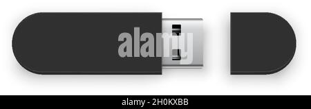 Black blank USB flash drive , good for placing logo and identify set Stock Vector