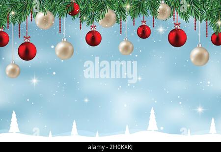 Christmas banner vector illustration. Blue snowfall background. Merry Christmas vector. Winter Landscape banner with snow. Winter wonderland. Stock Vector