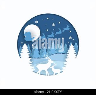Christmas vector illustration in paper cut style background. Winter wonderland illustration. Stock Vector