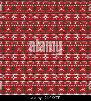 Christmas sweater pattern design. Seamless knitted Christmas background. Scandinavian sweater  vector illustration. Stock Vector