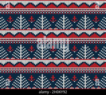 Christmas sweater pattern design. Seamless knitted Christmas background. Scandinavian sweater  vector illustration. Stock Vector