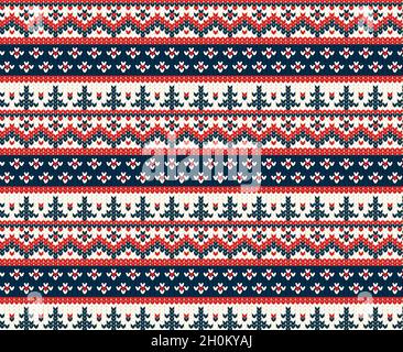 Christmas sweater pattern design. Seamless knitted Christmas background. Scandinavian sweater  vector illustration. Stock Vector