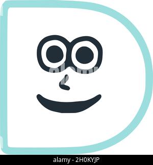 Letter d happy eccentric smiling character, smiley face vector clip art Stock Vector