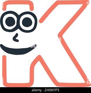 Letter k happy eccentric smiling character, smiley face vector clip art Stock Vector