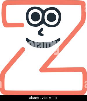 Letter z happy eccentric smiling character, smiley face vector clip art Stock Vector