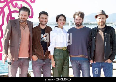 Edoardo Pesce, scenarist Valerio Cilio, actress Silvia D amico, creator Stefano Lodovichi and film music composer Giorgio Giampa attend the Christian photocall during the 4th edition of the Cannes International Series Festival (Canneseries) in Cannes, on October 13, 2021, France. Photo by David Niviere/ABACAPRESS.COM