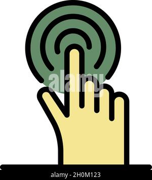 Finger presses a button icon. Outline finger presses a button vector icon color flat isolated Stock Vector