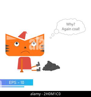 Orange tiger cat christmas clothes. Symbol of 2022, year of the tiger. Vector illustration isolated on white background. Stock Vector