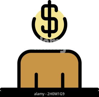 Dollar head man icon. Outline dollar head man vector icon color flat isolated Stock Vector