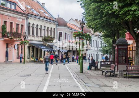 KAUNAS, LITHUANIA - AUGUST 17, 2016 Cobbled street in Kaunas Lithuania Stock Photo