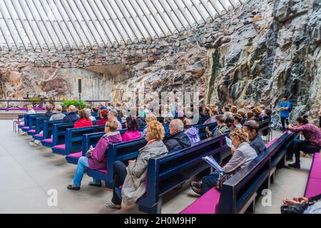 HELSINKI, FINLAND - AUGUST 25, 2016: Interior of Temppeliaukion Church known also as Rock Church in Helsinki, Finland Stock Photo