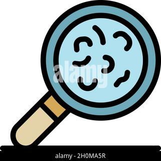 Virus under magnify glass icon. Outline virus under magnify glass vector icon color flat isolated Stock Vector