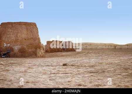 abandoned scenery of the planet Tatooine for the filming of Star Wars in the Sahara Desert Stock Photo