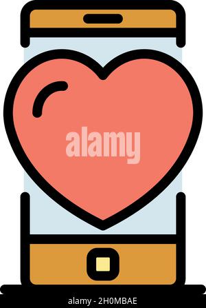 Smartphone heart icon. Outline smartphone heart vector icon color flat isolated Stock Vector