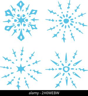 Vector illustration with collection of fancy decorative snowflakes. Hand drawn snowflakes. Stock Vector