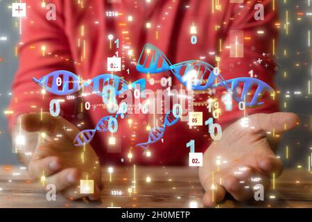 Hand with 2D icons Stock Photo - Alamy