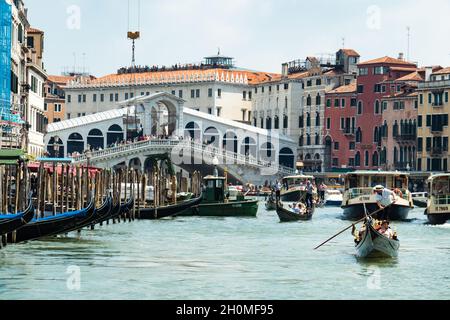 Venice, Italy - May 18th 2018: Canale Grande with famous Rialto bridge Stock Photo