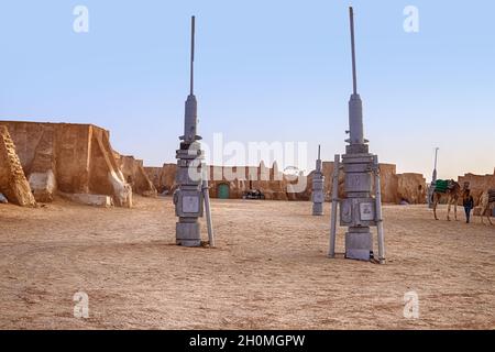 abandoned scenery of the planet Tatooine for the filming of Star Wars in the Sahara Desert Stock Photo