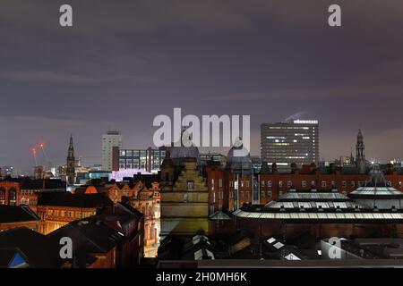 A view over Kirkgate Market rooftops in Leeds City Centre Stock Photo