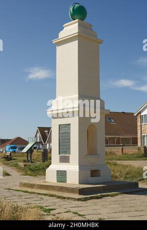 King George V. Memorial marking prime meridian of Greenwich dated 1936 at Peacehaven in East Sussex, England Stock Photo