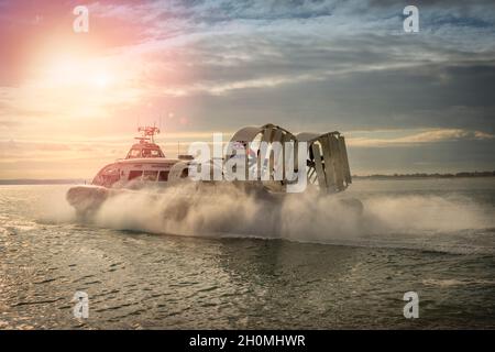 Hovercraft. Portsmouth to the Isle of Wight passenger hovercraft in the Solent UK Stock Photo