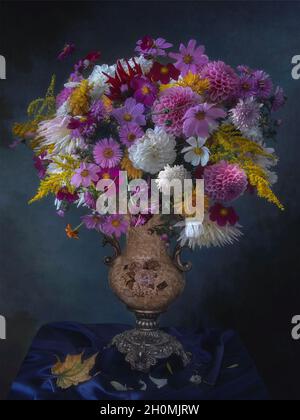 Still life with splendid bouquet of garden flowers Stock Photo - Alamy