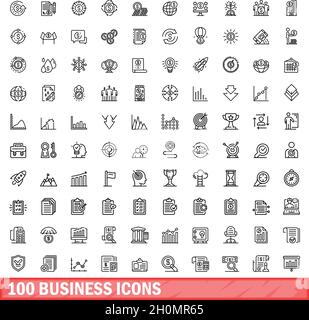 100 business icons set. Outline illustration of 100 business icons vector set isolated on white background Stock Vector